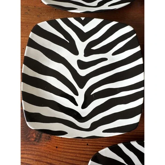 Set Of 5 - 222 Fifth Zebra Print 8.25” Square Salad/Dessert Plate Fine China